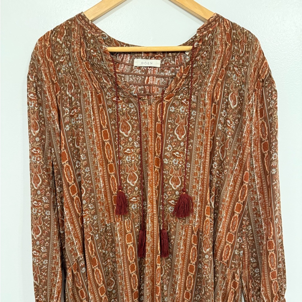 Doen Normandy Dress Earth Mandevilla Vine Floral Paisley L - Picture 8 of 16